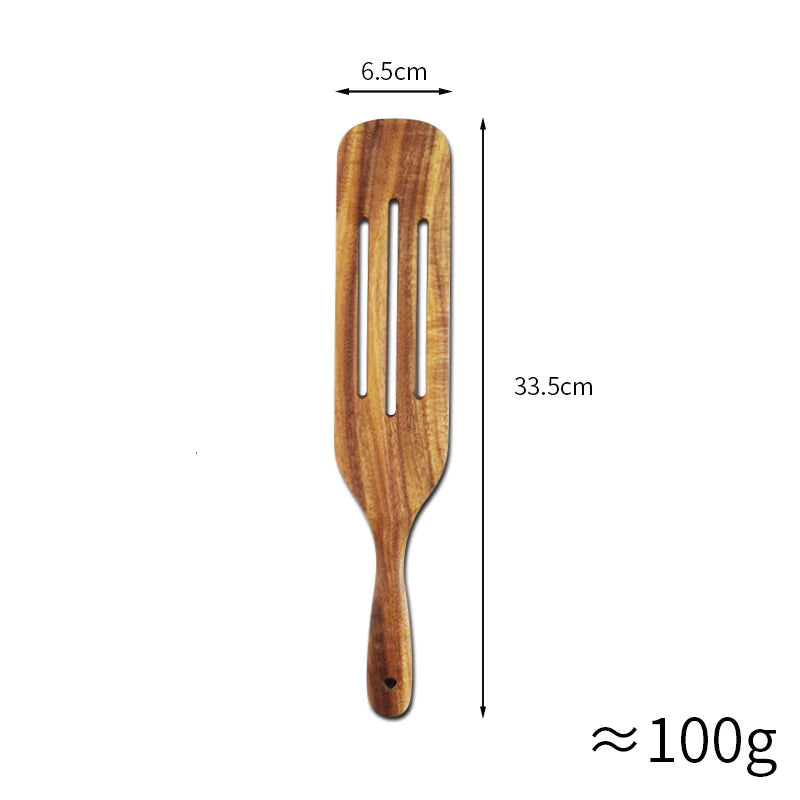 Acacia Teak Wood Long-Handled Cooking Spatula Set – Perfect for Mixing & Serving in Style!