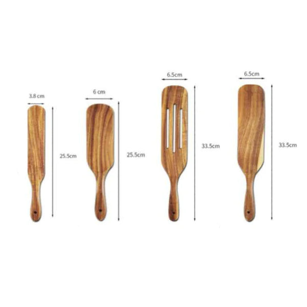 Acacia Teak Wood Long-Handled Cooking Spatula Set – Perfect for Mixing & Serving in Style!