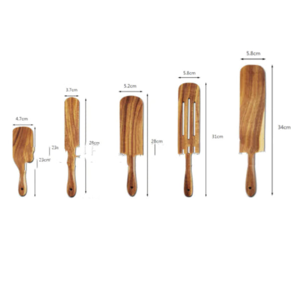 Acacia Teak Wood Long-Handled Cooking Spatula Set – Perfect for Mixing & Serving in Style!